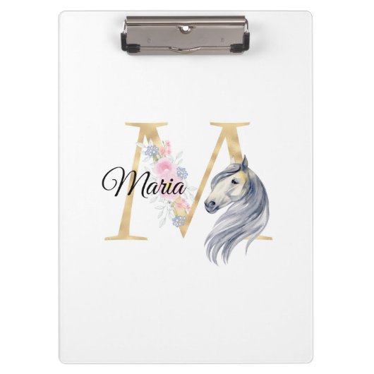Porte-bloc M lettre nom personnalisé monogramme avec cheval (Devant)