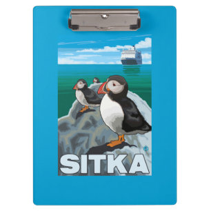Porte-bloc Macareux et bateau de croisière - Sitka, Alaska
