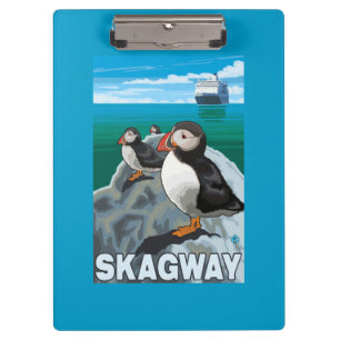 Porte-bloc Macareux et bateau de croisière - Skagway, Alaska