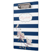 Porte-bloc Magnolia Moderne Sur Bleu Marine Bleu Stripes Pers (Gauche)