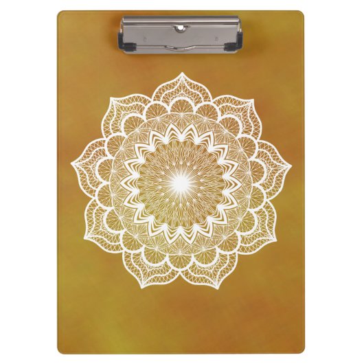 Porte-bloc Mandala blanc sur fond doré (Devant)