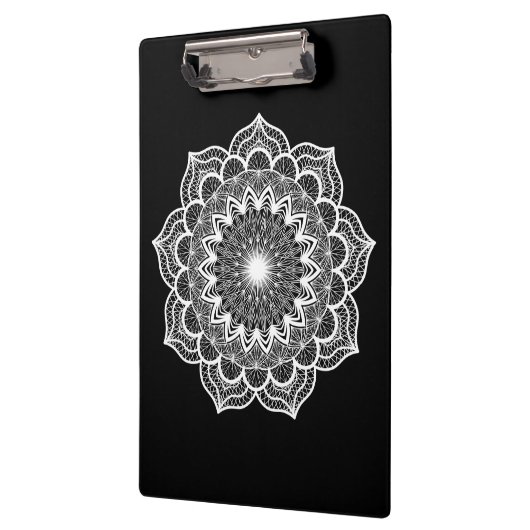 Porte-bloc Mandala blanc sur fond noir (Gauche)