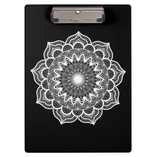 Porte-bloc Mandala blanc sur fond noir (Devant)