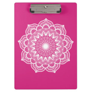 Porte-bloc Mandala blanc sur fond rose