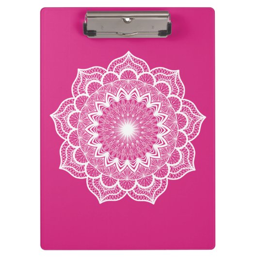 Porte-bloc Mandala blanc sur fond rose (Devant)