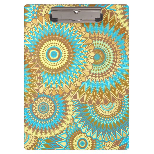 Porte-bloc Mandala bleu marron or recouvrant (Devant)