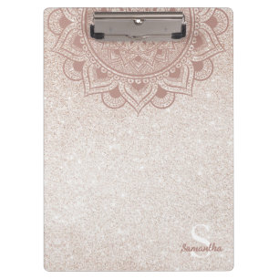 Porte-bloc Mandala de monogramme de nom Lotus Yoga Rose Or Ch
