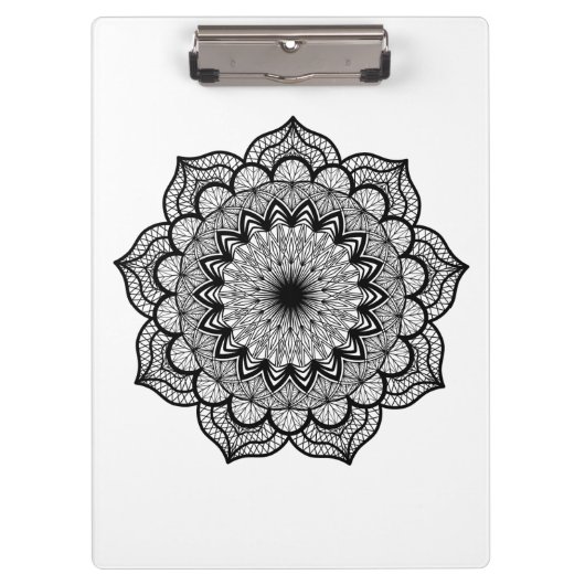 Porte-bloc Mandala noir sur fond blanc (Devant)