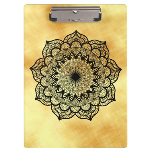 Porte-bloc Mandala noir sur fond or doux (Devant)