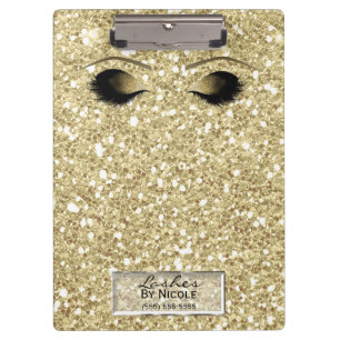 Porte-bloc Maquillage Yeux Cils Pailleté Or Glam Personnalisé