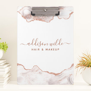 Porte-bloc Marbre Blanc Chic Agate Paillettes Or Rose