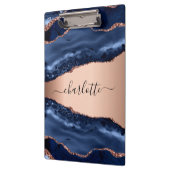 Porte-bloc Marbre bleu rose or nom monogramme (Gauche)