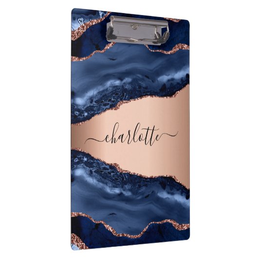 Porte-bloc Marbre bleu rose or nom monogramme (Swatch)