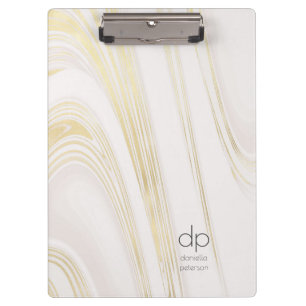 Porte-bloc Marbre Doré Chic Moderne Nom et Initiales