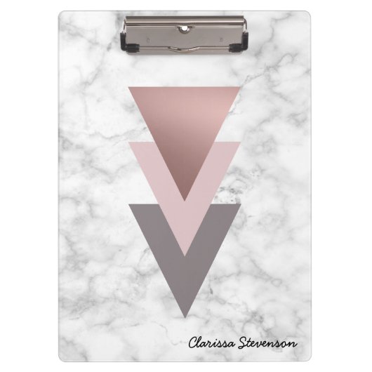 Porte-bloc marbre gris de blanc de triangles de rose rose (Devant)