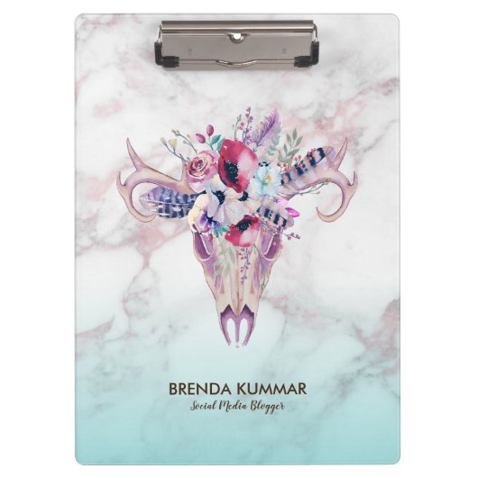 Porte-bloc Marbre Rose-or tendance Ombre & Crâne Boho (Devant)