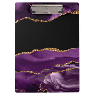 Porte-bloc Marbre Violet Noir Agate Glam Pailleté Doré