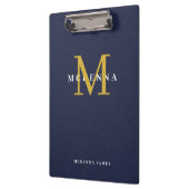 Porte-bloc Marine Bleu Monogramme Or Faux initial Cuir (Gauche)
