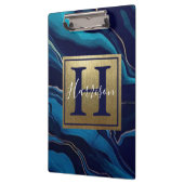 Porte-bloc Marine Blue Agate Marbre Gold Nom et Monogramme (Gauche)