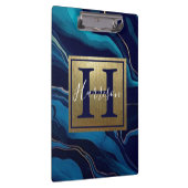 Porte-bloc Marine Blue Agate Marbre Gold Nom et Monogramme (Swatch)