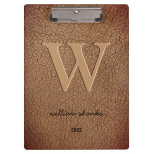 Porte-bloc Marron rustique cuir monogramme nom de style scrip