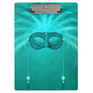 Porte-bloc Masque mascarisé en plumes élégant turquoise vi