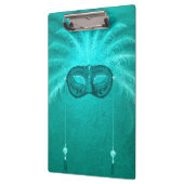 Porte-bloc Masque mascarisé en plumes élégant turquoise vinta (Gauche)