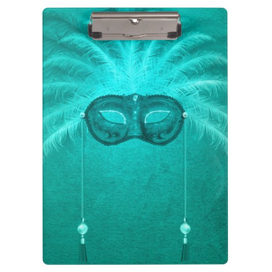 Porte-bloc Masque mascarisé en plumes élégant turquoise vinta (Devant)