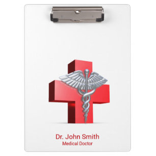 Porte-bloc Médicale 3D Silver Caduceus Croix Rouge