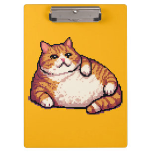 Porte-bloc Mème de chat gras orange en pixel art