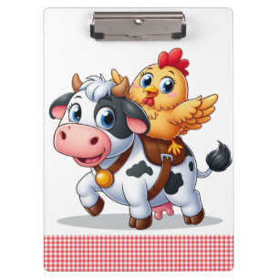 Porte-bloc mignon vache/poulet caricature