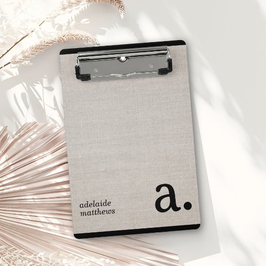 Porte-bloc Mini Beige Faux Linge Look Monogramme Nom