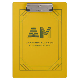 Porte-bloc Minimaliste Jaune Moutarde & Monogramme Vert Forêt