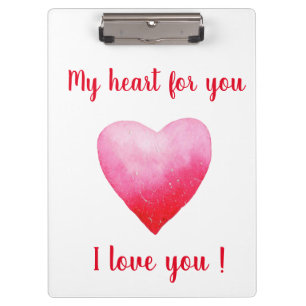 Porte-bloc Minimaliste Je vous aime coeur d'aquarelle rouge