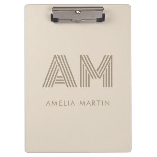 Porte-bloc Minimaliste Taupe Beige Géométrique Monogramme Per