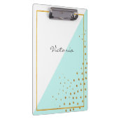Porte-bloc Mint Gold Dots tendance moderne Ajouter votre nom (Swatch)