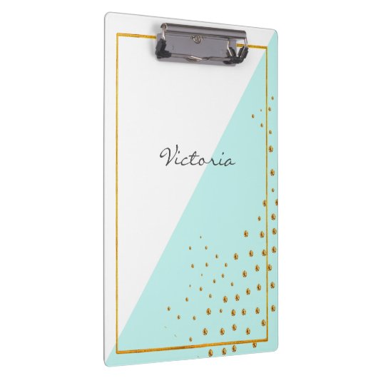 Porte-bloc Mint Gold Dots tendance moderne Ajouter votre nom (Swatch)