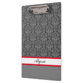 Porte-bloc Modèle de Damas gris et blanc avec nom (Gauche)