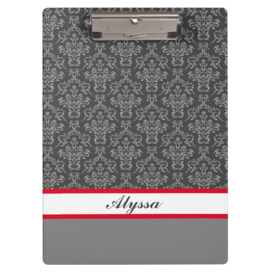 Porte-bloc Modèle de Damas gris et blanc avec nom (Devant)