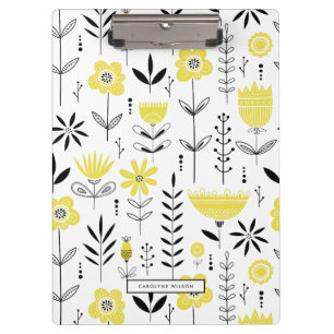 Porte-bloc Modèle floral scandinave noir et jaune
