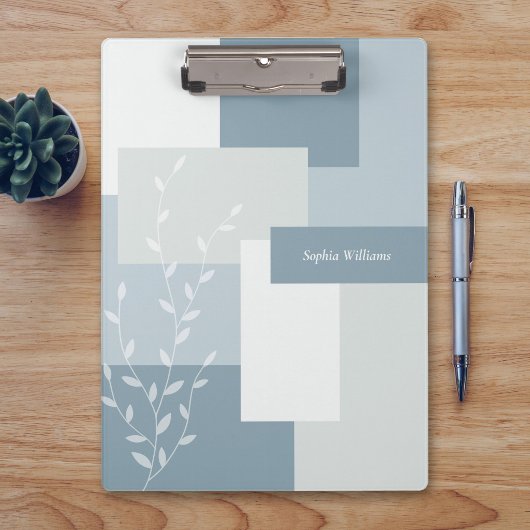 Porte-bloc Modern Abstract Dusty Blue White Leaf Clipboard