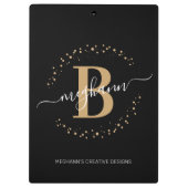 Porte-bloc Modern Girly Black Gold Nom Script Monogramme (Dos)