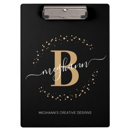 Porte-bloc Modern Girly Black Gold Nom Script Monogramme (Devant)