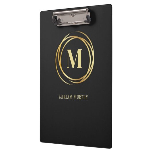 Porte-bloc Modern metallic gold circle shape monogram black (Gauche)