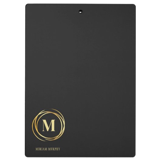 Porte-bloc Modern metallic gold circle shape monogram black (Dos)
