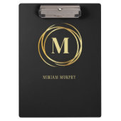 Porte-bloc Modern metallic gold circle shape monogram black (Devant)