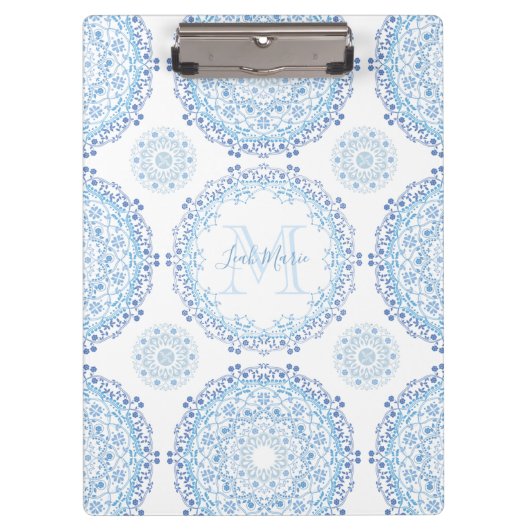 Porte-bloc Moderne Bleu tendance chic Mandala Monogramme (Devant)