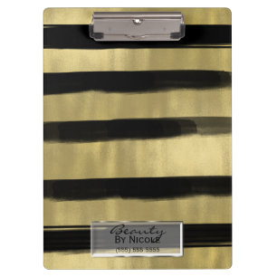 Porte-bloc Moderne Glamour Noir & Or Coup de Pinceau Rayure C