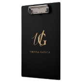 Porte-bloc Moderne monogrammé noir et or Script (Gauche)
