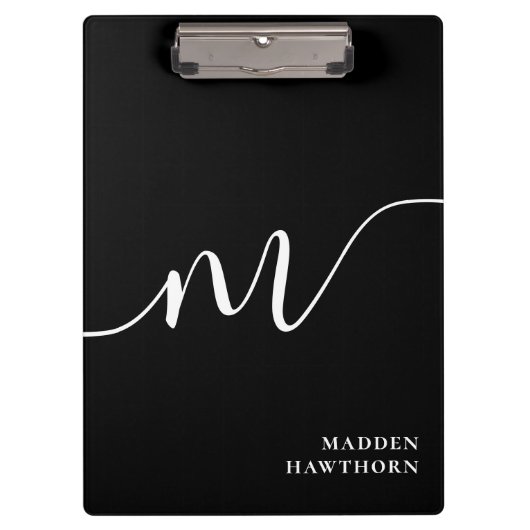 Porte-bloc Moderne Monogramme Script Calligraphie noir blanc (Devant)